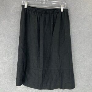 FLAX‎ Linen Skirt Elastic Waist Midi Casual Black Skirt Sz P (XS) Lagenlook